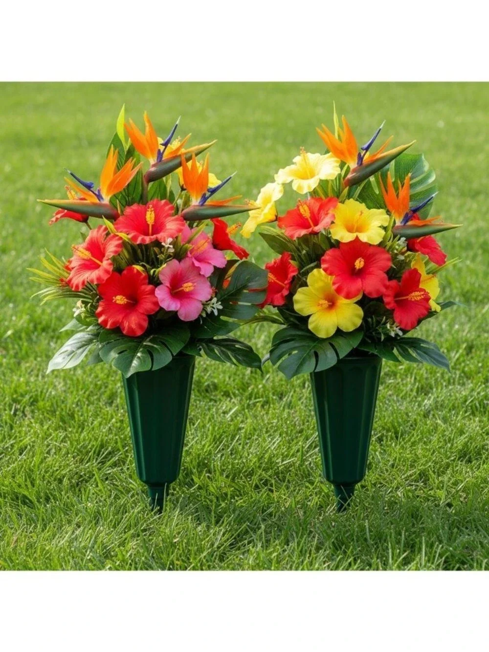 Green Cemetery Vase With Spike Set Of 2 Grave Flower Holder Memorial Vase Ground
